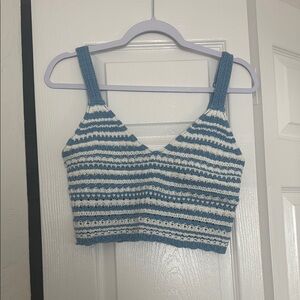 Hollister Blue and White Knit Crop Top